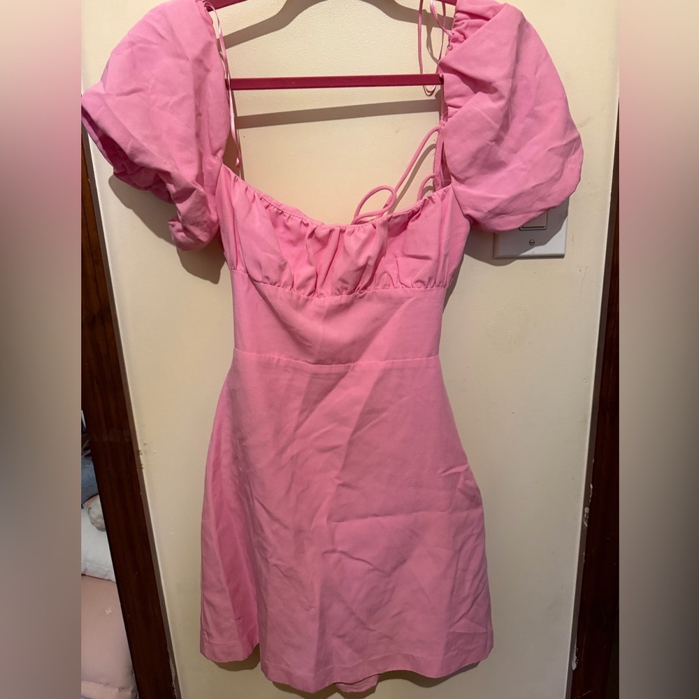 Zara Pink Puff-Sleeve Mini Dress